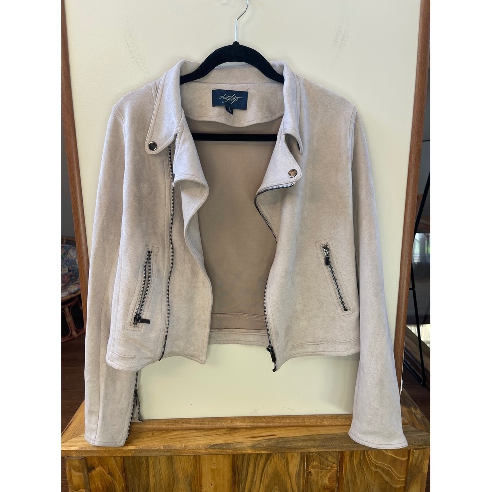 Daytrip Moto Jacket Womens S Dusty Grey Tan Faux Suede Asymmetric Zip